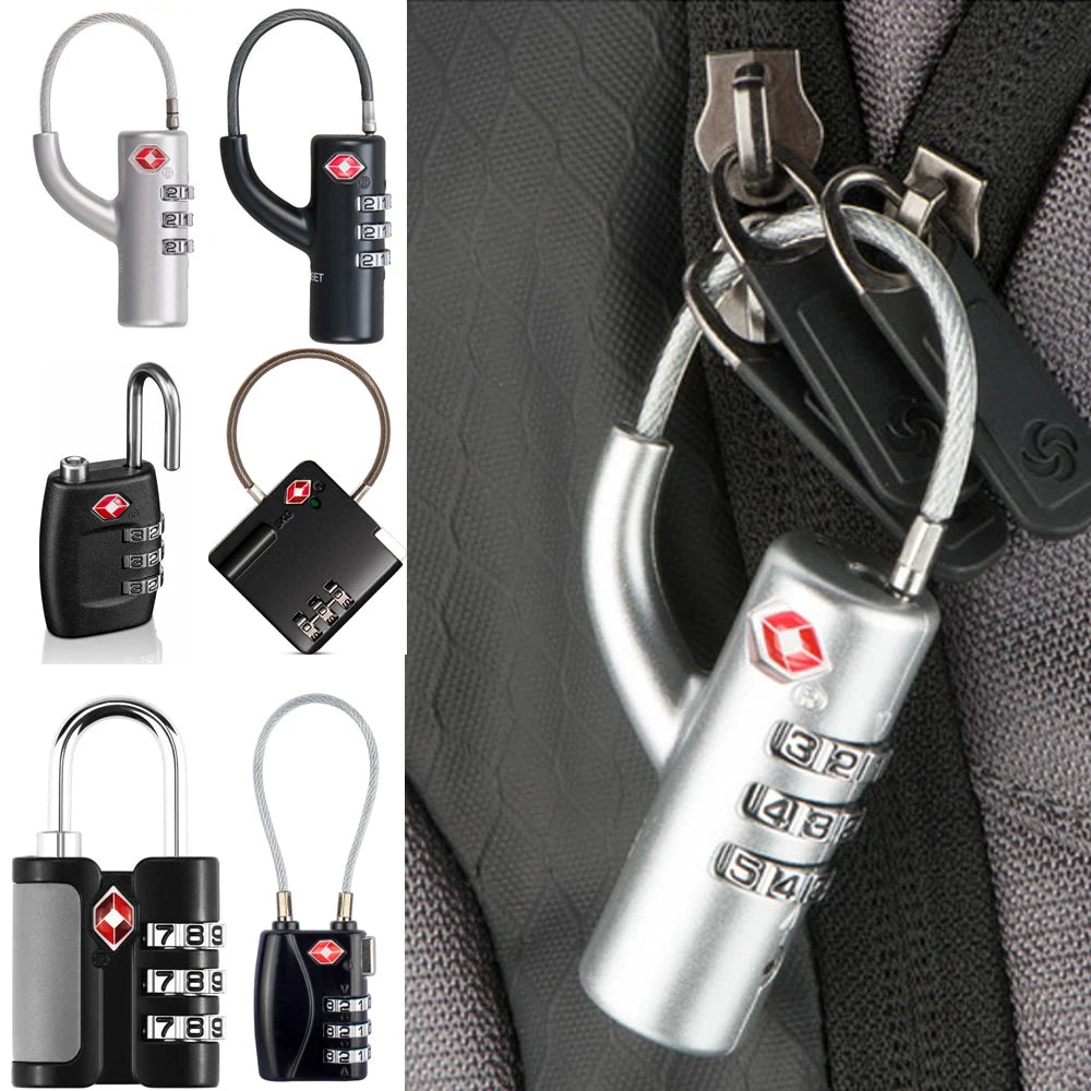 High Security TSA Customs Lock Overseas Customs Clearance Trolley Luggage Suitcase Backpack Password Padlock with Steel Cable
