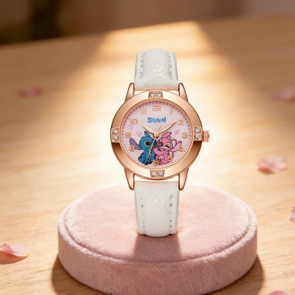 Cartoon Stitch Watches Kids Boys Girls Cute Cartoon Imitation Diamond Wristwatch Belt Student Quartz Watch Children Gifts