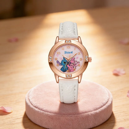 Cartoon Stitch Watches Kids Boys Girls Cute Cartoon Imitation Diamond Wristwatch Belt Student Quartz Watch Children Gifts