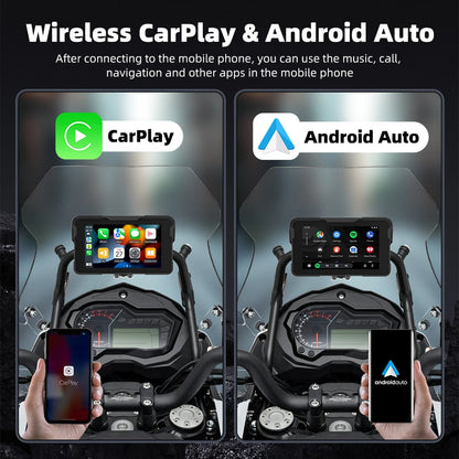 EKIY 5 inch GPS Navigation Motorcycle Wireless Carplay Android Auto IPX67 Waterproof Portable Screen BT Moto Motorbike Monitor