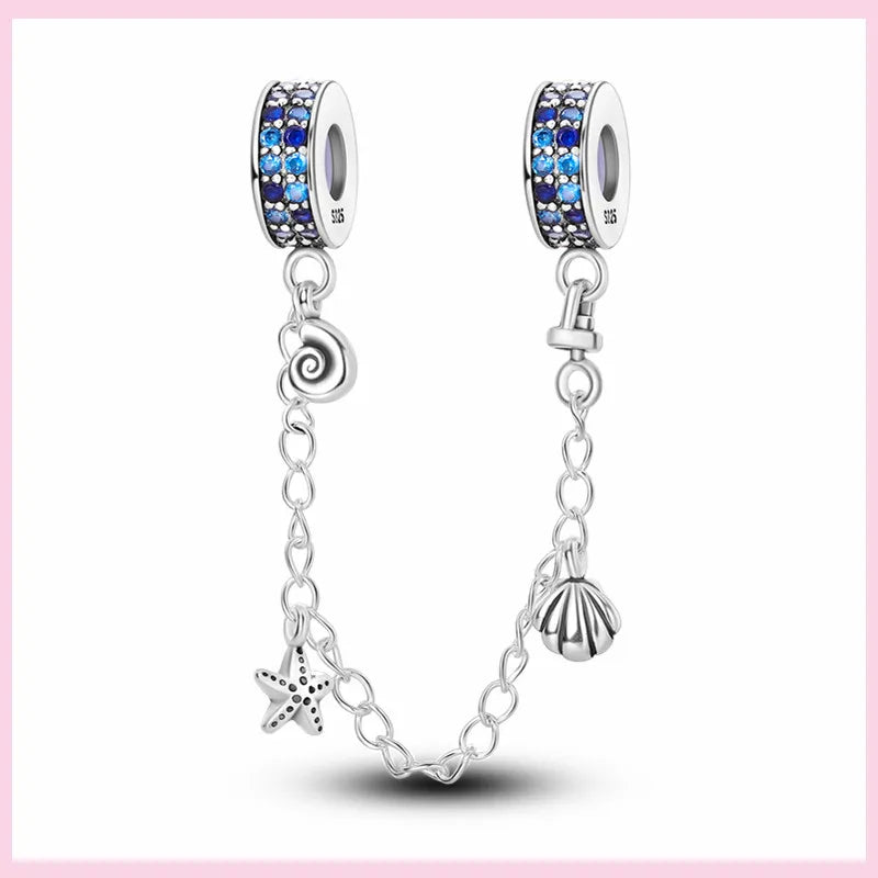 PAMELA 925 Sterling Silver Sea Turtle Starfish Blue Charm Dolphin Octopus Shell Bead For Original Charms Bracelets Ocean Jewelry