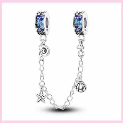 PAMELA 925 Sterling Silver Sea Turtle Starfish Blue Charm Dolphin Octopus Shell Bead For Original Charms Bracelets Ocean Jewelry