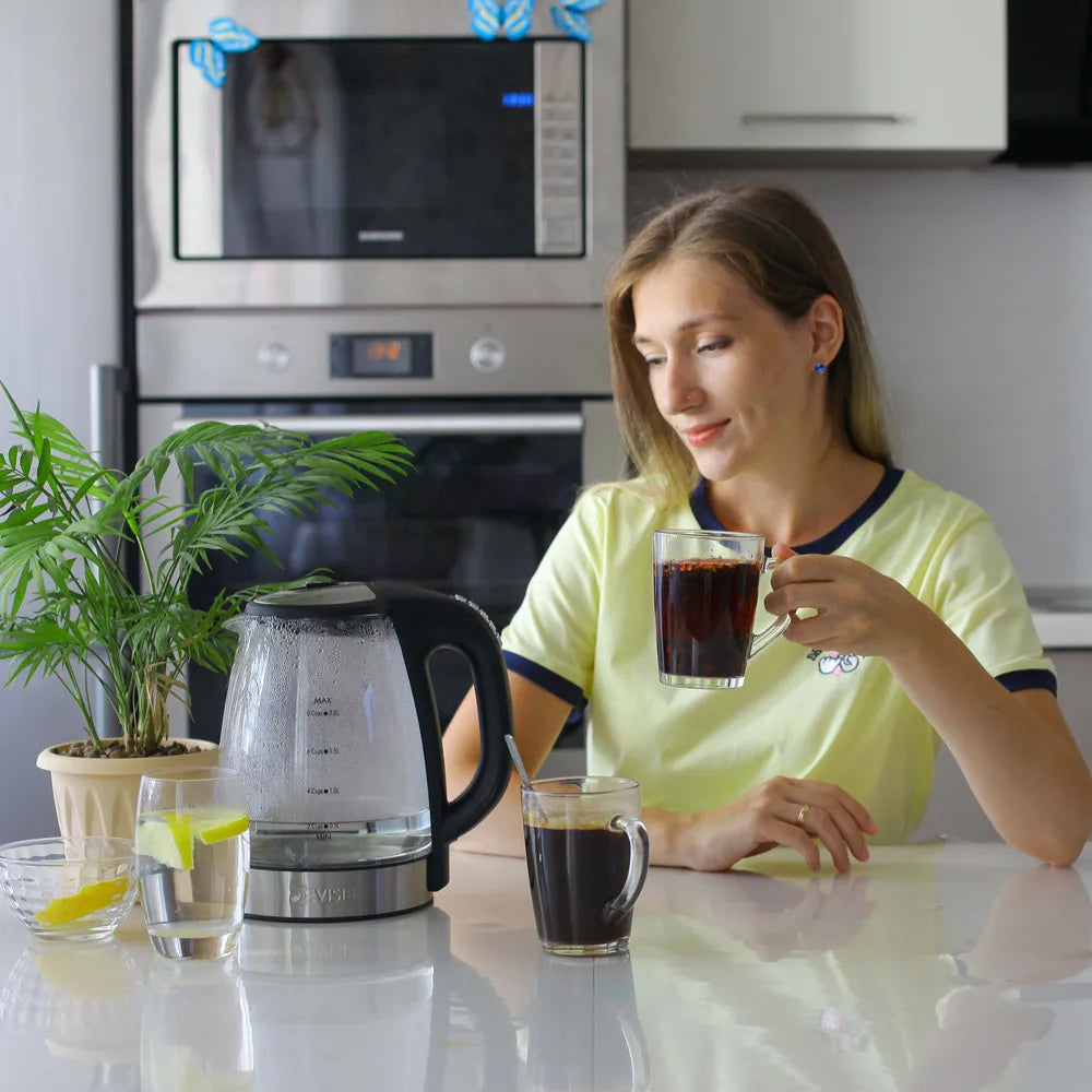 2Liter, Electric Glass Kettle, 2200W Fast Boil Temp Control Keep Warm 4H Auto Shut-Off Boil-Dry Protection for Coffee & Tea, DEVISIB