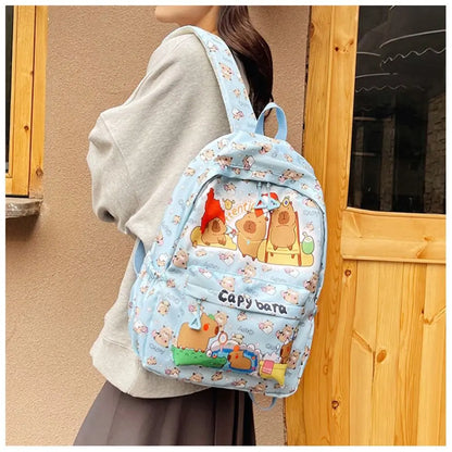 Cute Large Capacity Capybara Backpack, Cartoon Breathable Student Schoolbag, Nylon Ultra-light Book Bag, Back to school Girl