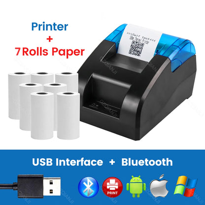 58MM Desktop POS Cashier Printer USB Bluetooth Thermal Receipt Printer Restaurant Sales Kitchen Bill Printing for Mobile Windows