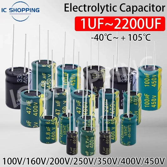 100V 160V 200V 250V 400V 450V Aluminum Electrolytic Capacitor, 1 2.2 3.3 4.7 10 22 33 47 68 100 120 150 220UF 330 470 1000 2200UF