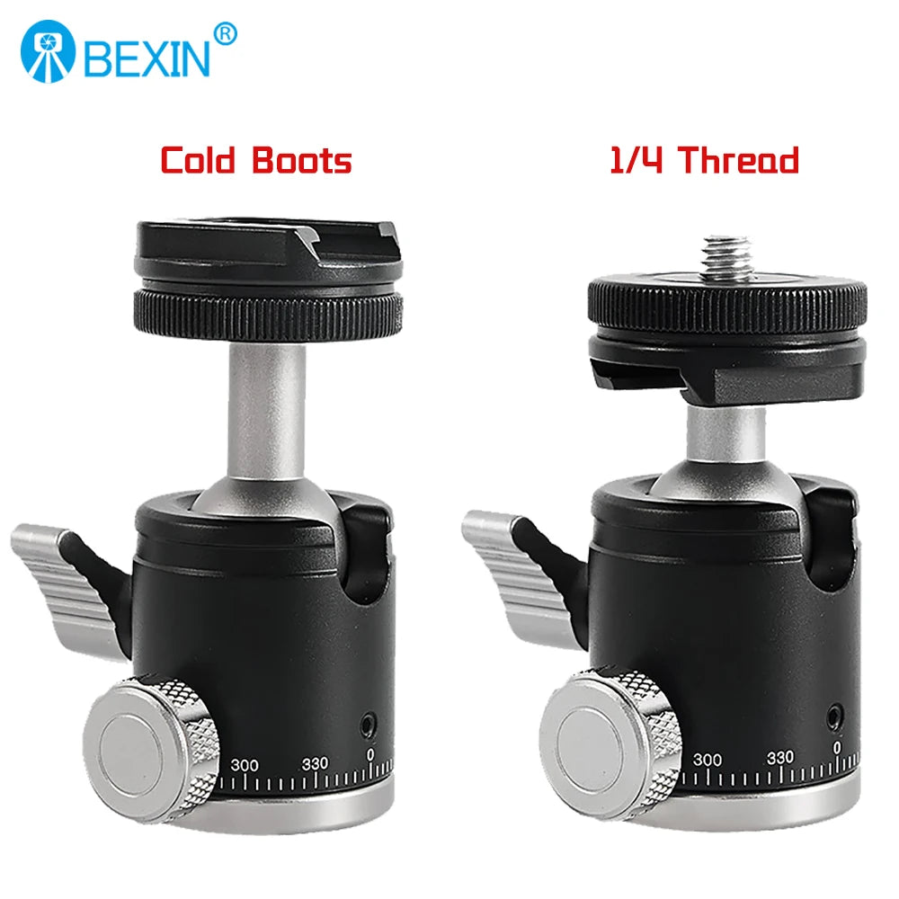 Mini Cold Shoe Ball Head, Dual Use 1/4 Screw Cold Shoe Aluminum Alloy Ball Head for Camera Phone Speedlite Tripod Selfie Stick, BEXIN K19