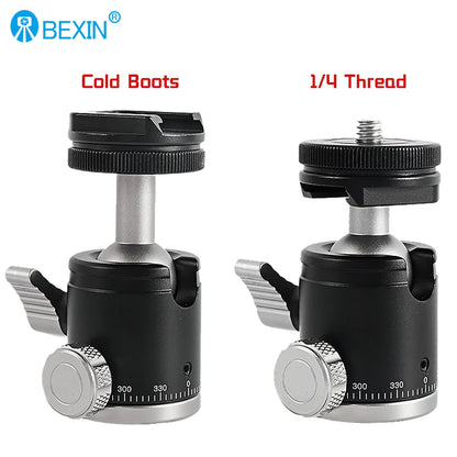 Mini Cold Shoe Ball Head, Dual Use 1/4 Screw Cold Shoe Aluminum Alloy Ball Head for Camera Phone Speedlite Tripod Selfie Stick, BEXIN K19