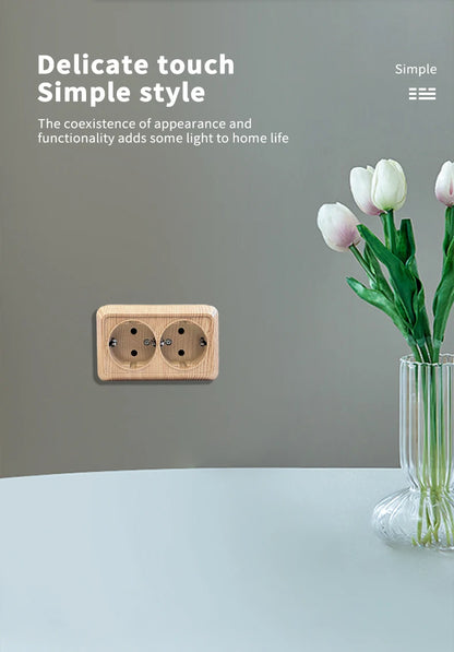 Wood Paint Wall Surface 2 Sockets Plugs EU Exterior Electrical Outlets With Ground Outdoor Power Socket Flame Retardant Plastic