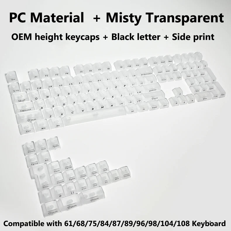 Full Sets Transparent Keycaps for Mechanical Keyboard Front/Side/None Print RGB Backlit Full/Misty Transparent Keycap 130+ Key