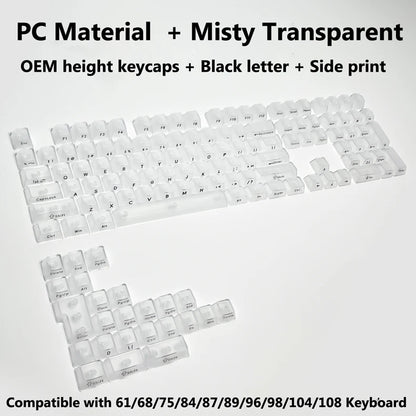 Full Sets Transparent Keycaps for Mechanical Keyboard Front/Side/None Print RGB Backlit Full/Misty Transparent Keycap 130+ Key