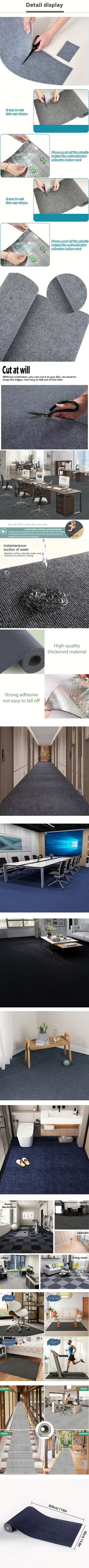 40cmX3m Kitchens Bedroom Rug, Water Uptake Home Decor Self-adhesive Room Decoration Bathroom Rugs, Solid Color Carpet For Living Room