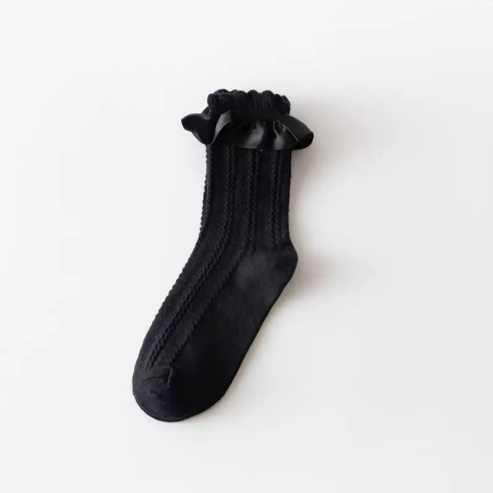 Cotton Women's Socks Frilly Ruffle Socks Spring Summer Casual Ankle Short Boat Socks Loose Knit Solid Color Mid-Calf Socks
