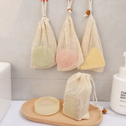 1/10PCS Hangable Soap Bags Natural Cotton Linen Foaming Soap Net Bag Body Soap Cleanser Net Bags Household Shower Cleaning Tools