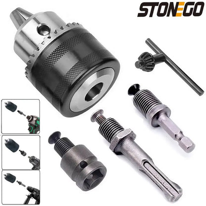 STONEGO 2 Size 1.5-10mm Drill Chuck Adapter, Convert Impact Wrench to Electric Drill, 3/8-24UNF, Lightweight & Reliable