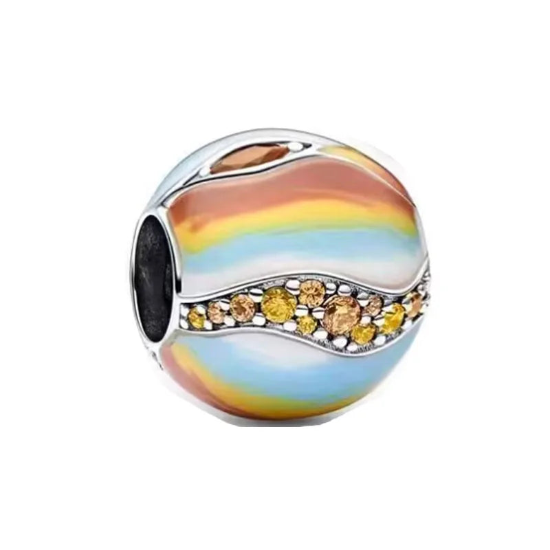 Blue Sparkling Zircon Star Moon Series Charms Beads Fit Original Bracelet Women DIY Pendant Accessories Jewelry 925 Silver Gifts