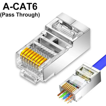 1/10/30Pcs, Pass Through RJ45 Cat7/Cat6/Cat5 Shielded Connectors, Crystal End Gold-Plated 8P8C Crimp UTP Ethernet Modular Plug