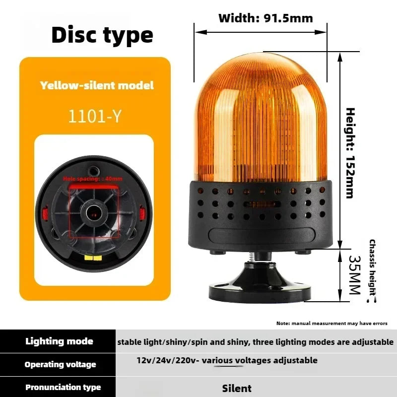 Three Sound Modes Emitting LTE-1101J Light Flashing Shiny Warning Light 120dB Volume Adjustable Magnetic Base 12V 24V 220V