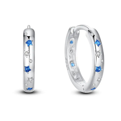 925 Sterling Silver Moon Universe Starry Sky Series Charm Earrings Women Blue Shiny Zircon Daily Wear Jewelry