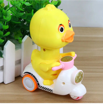 Manual Pressing Head Free Rotation Cute Duck Press Car Motorcycle Anti-collision And Anti Drop Baby Toys Mini Car For Kids