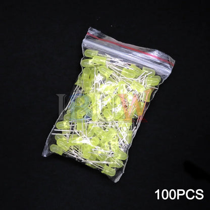 100PCS/LOT, 5mm LED Diode, F5 Assorted Kit, White Green Red Blue Yellow Orange Pink Purple Warm White DIY Light Emitting Diodes, IBUW