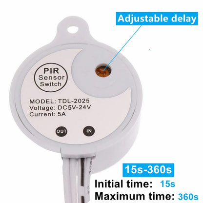USB/DC Plug Adjustable PIR Infrared Human Motion Sensor Switch DC5V 12V 24V Smart Switch for LED Light Strip Night Lamp Bulb