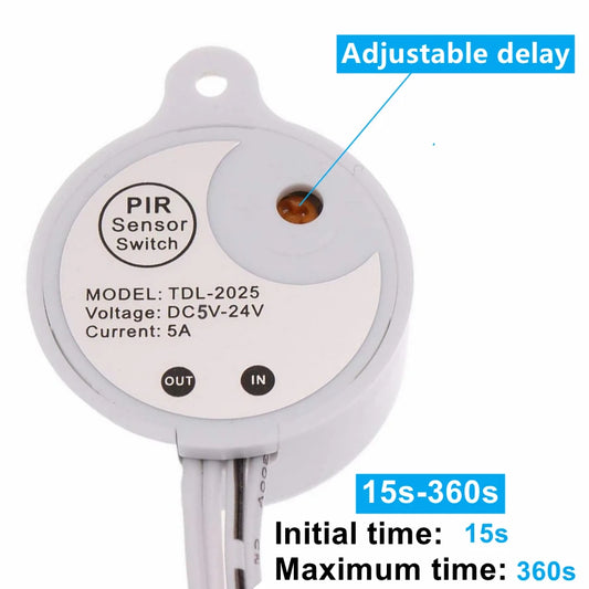 USB/DC Plug Adjustable PIR Infrared Human Motion Sensor Switch DC5V 12V 24V Smart Switch for LED Light Strip Night Lamp Bulb
