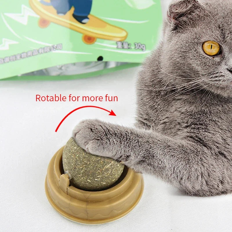 Natural Catnip Cat Wall Stick-on Ball Toy, Scratchers, Treats, Healthy, Natural, Removes Hairballs to Promote Digestion, Cat Grass Snack