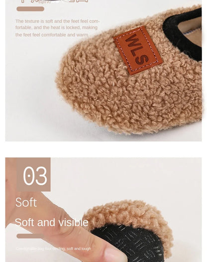 Autumn Winter Warm Baby Slippers, Toddler Plush Floor Sock Shoes, Boys Girls Soft Anti-slip Walking Shoes, Indoor Home Kids Socks