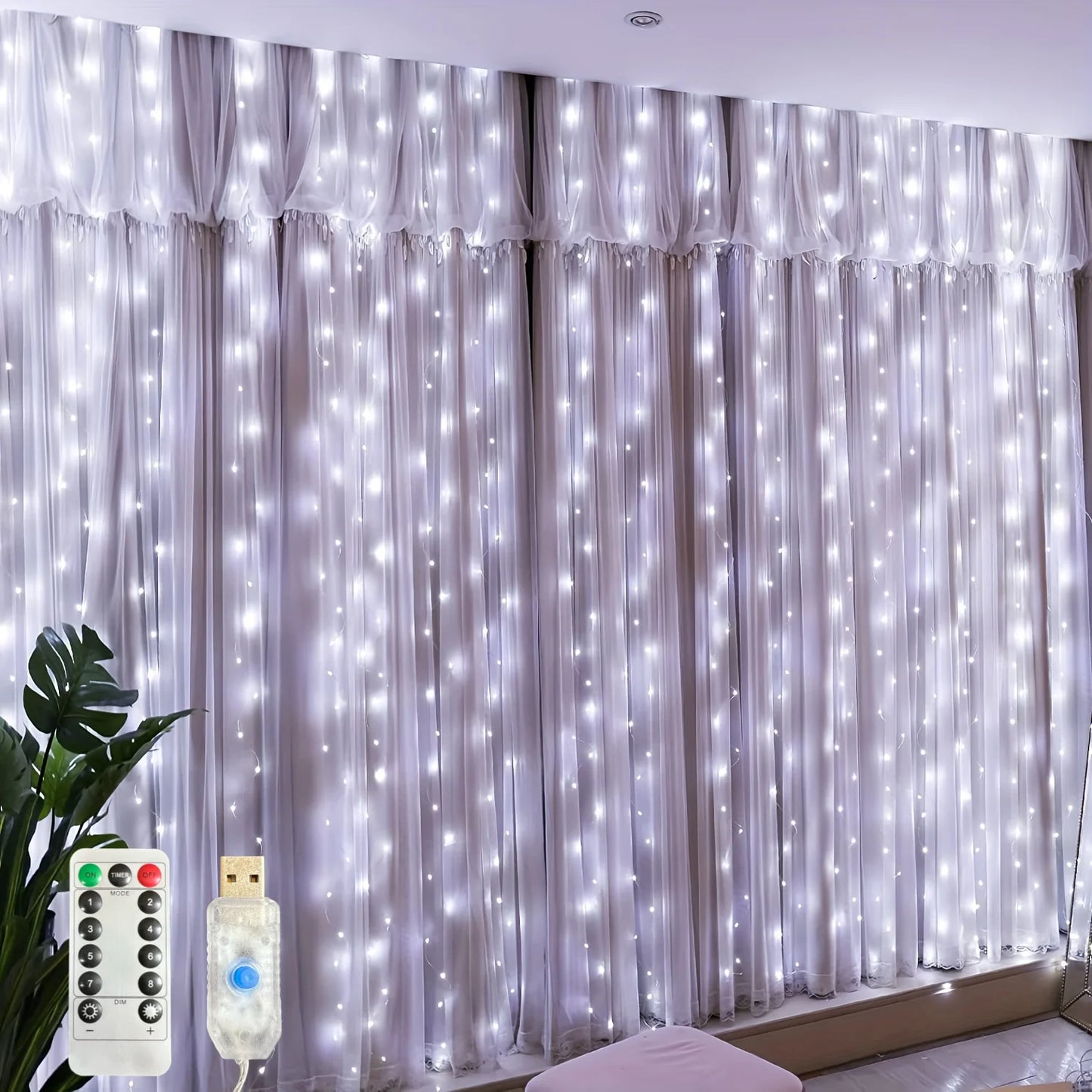 USB Christmas LED curtain lights, indoor fairy curtain lights, suitable for bedroom, background windows, holiday lighting