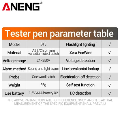 Multifunction Voltage Tester, Pen Detector, Induction AC 24V-250V Voltmeter, NCV Wire Line breakpoint electrician Tools, ANENG B15