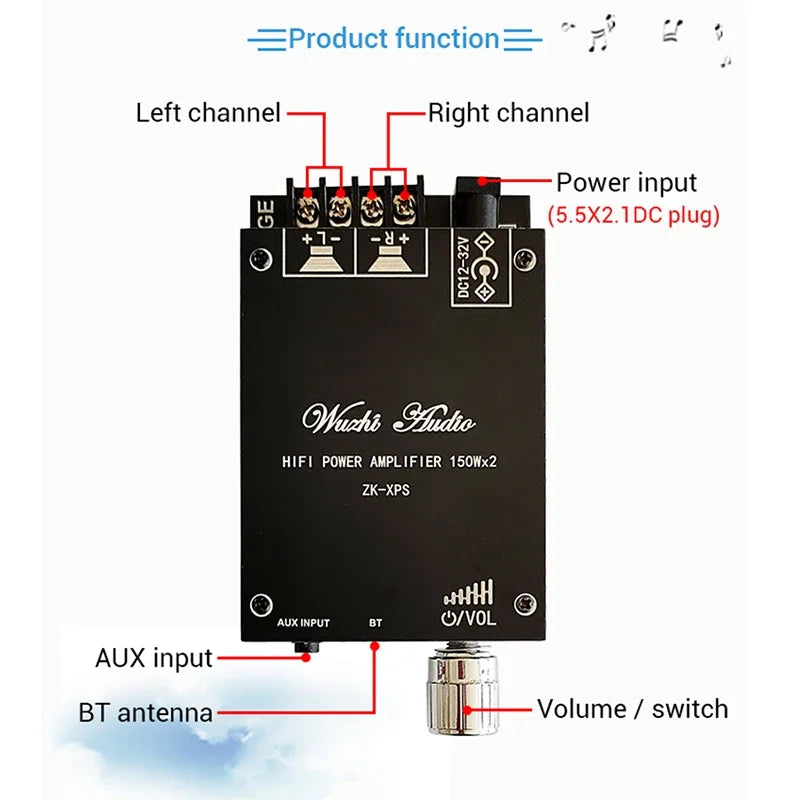 2*100W TDA7498E Audio Power Amplifier Bluetooth-compatible 5.0 Stereo HiFi Class D Digital Home Theater AUX Music AMP