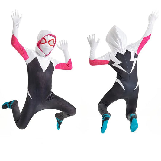Disfraz oficial de Spider-Gwen Zentai para adulto - Mono de spandex con capucha con máscara de spandex para poner
