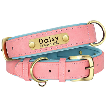 Customized Leather Dog Collar Leash Set, Soft Padded Leather Collar For Small Medium Large Dogs With Free Engraved Nameplate
