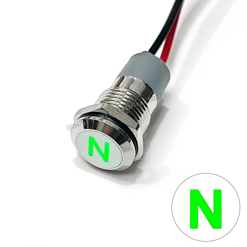 8/12/14MM Waterproof Symbol LED Indicator Light 12V 24V Silver Metal Indicator Turn Signal Pilot Light with Wire Car Dashboard