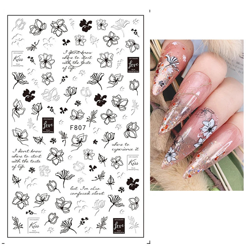3d Nail Art Decals Tropical Palm Leaves Flowers Laces Faces Adhesive Sliders Nail Stickers Decoration For Nail Manicure
