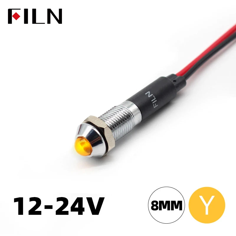 FILN 8mm LED Light Panel Mounted Raised Head LED Light Panel Black Metal Shell Mini 12V 24V 110V 220V With 20cm Cable