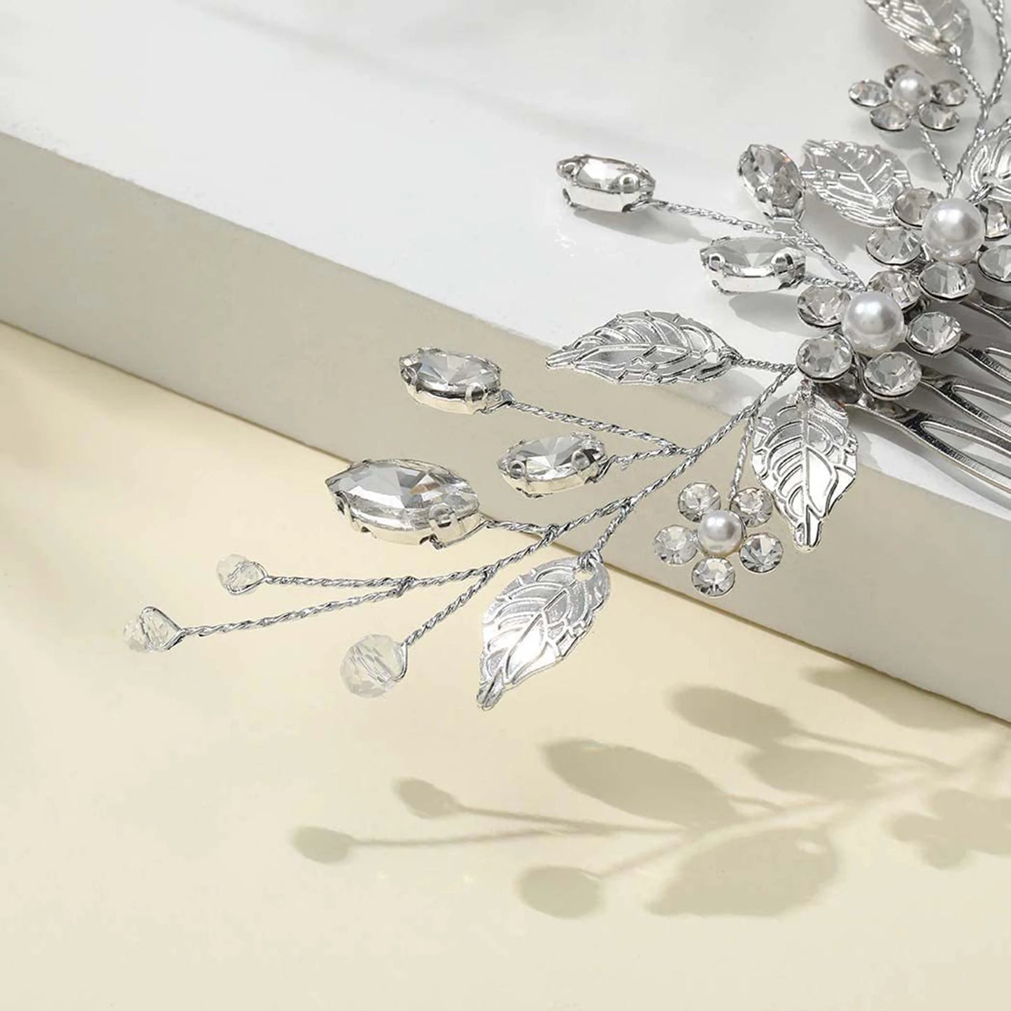 Crystal Pearl Hair Comb Clip Pin Alloy Leaf Hair Comb Handmade Headband Tiara For Women Bride Wedding Hair Accessories Jewelry