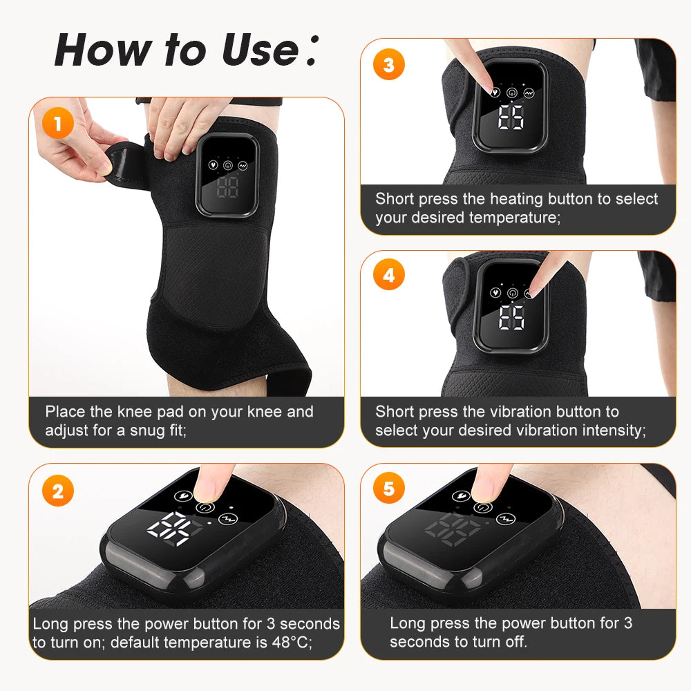 3-in-1 Heated Vibration Massager for Knee, Shoulder, and Elbow - 3 Heat Levels, 3 Vibration Modes, Non-Slip Wrap Design