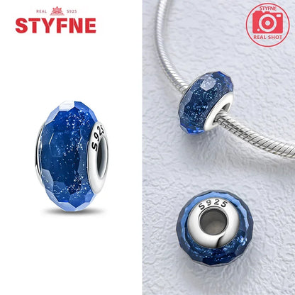 925 Sterling Silver Blue Series Crystal Enamel Murano Charm Bead Fits Original Bracelet for Women DIY Fine Jewelry Gifts