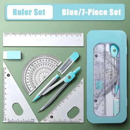 7-Piece Compass and Ruler Set Student Ruler Set Cute Rriangle Ruler Set Exam Specific Ruler Box Set Ruler Set School Starts