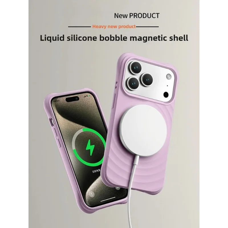 High Quality Solid Color Case For IPhone 17 16 15 14 13 Air Pro Max For Magsafe Liquid Silicone Wave Pattern Anti-Scratch Cover