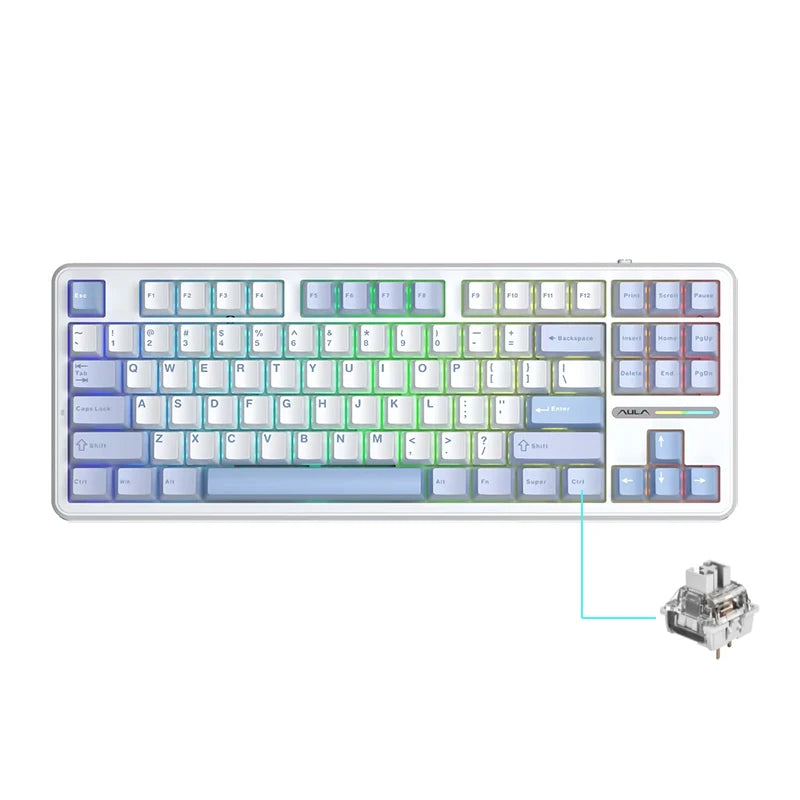 F87Pro Mechanical Keyboard, 2.4g/Usb/Bluetooth Tri Mode Wireless 87 Key 5 Layer Silencing Filling Suitable For Gaming Typing, AULA