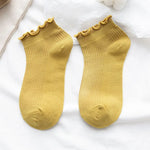 Cotton Women's Socks Frilly Ruffle Socks Spring Summer Casual Ankle Short Boat Socks Loose Knit Solid Color Mid-Calf Socks