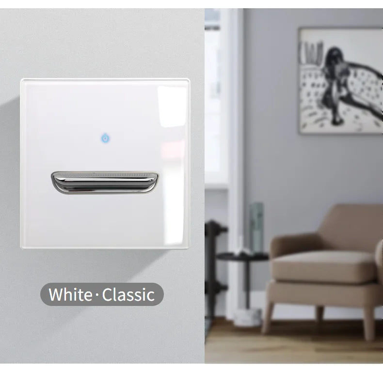 Wall Light Switch Chrome Toggle Press Button Tempered Glass Plate Blue LED Light 1 2 3 4 Gang White Black Gray Gold