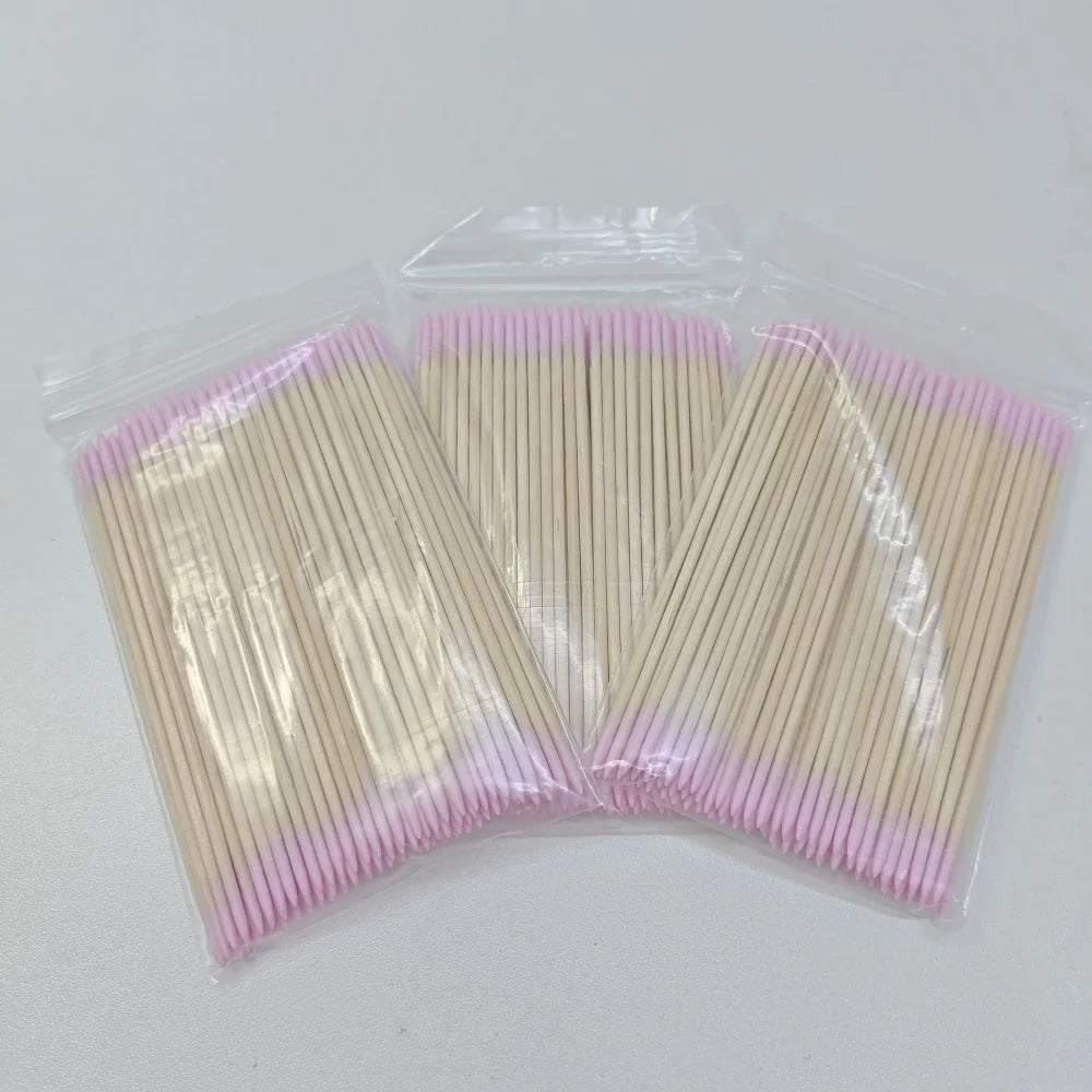 100/300/500 Pcs Disposable Ultrasmall Cotton Swab Brush Lint-Free Micro Wood Makeup Brushes for Eyelash/Tattoo Cleaning, Tattoo Accessories