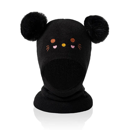 One-piece caps, scarves, and ear protectors for autumn and winter, and embroidered cat headscarves for boys and girls aged 1-6