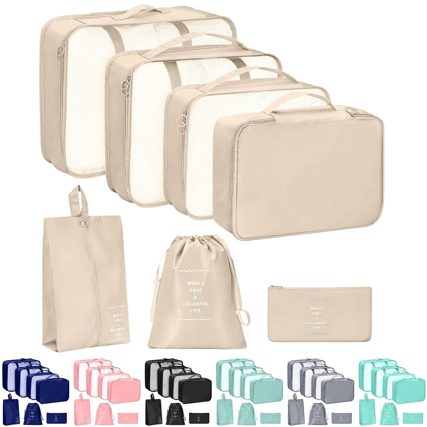7Pcs Travel Organizer Set, Folding Storage Bags, Wardrobe Cube Suitcase Packing Luggage for Clothes & Shoes