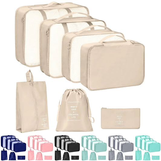 7Pcs Travel Organizer Set, Folding Storage Bags, Wardrobe Cube Suitcase Packing Luggage for Clothes & Shoes
