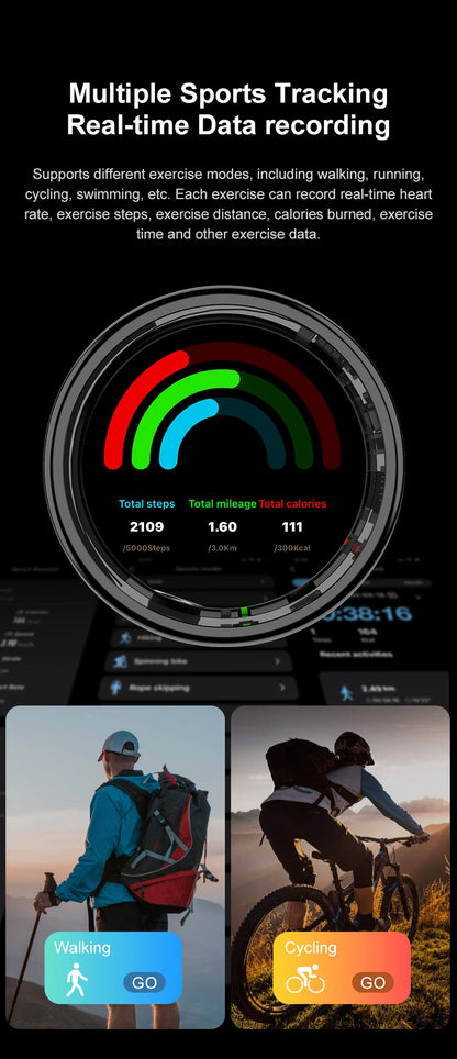 R11C Smart Ring, Men Women, Display Screen Gesture Swipe Video Smartring Waterproof Heart Rate Sleep Monitor Qring for Android IOS